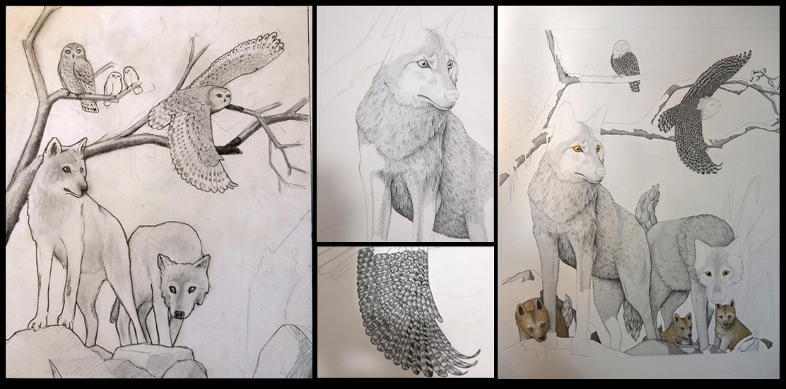 Working on a private commission - From the initial sketch (left) to the current stage of completion (right)