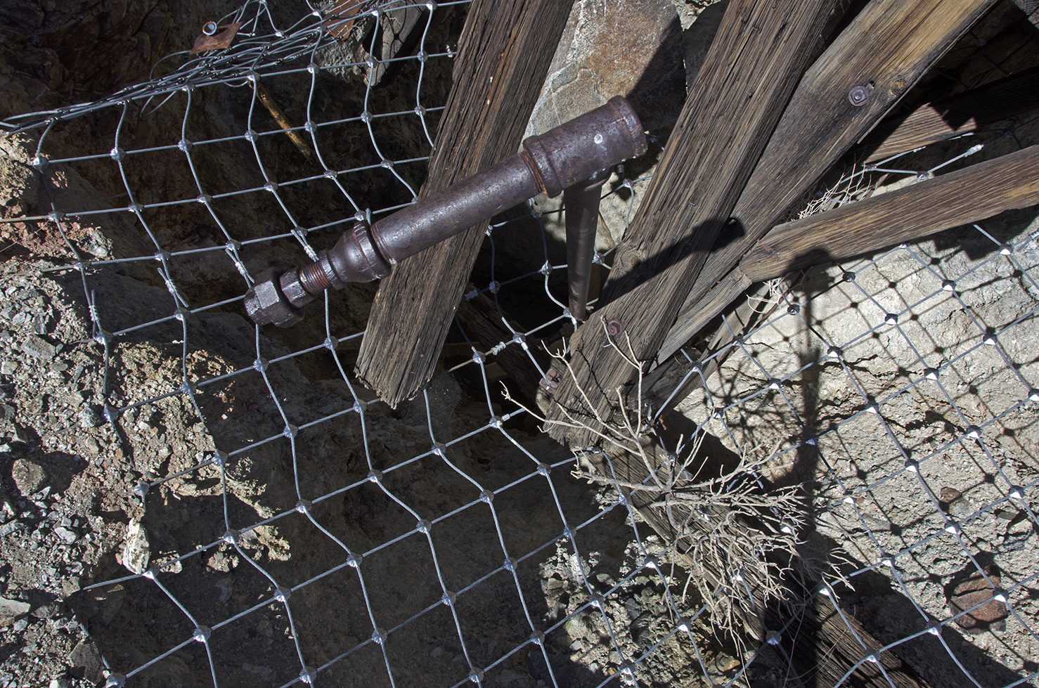 Looking down into one of the safety meshed shafts.