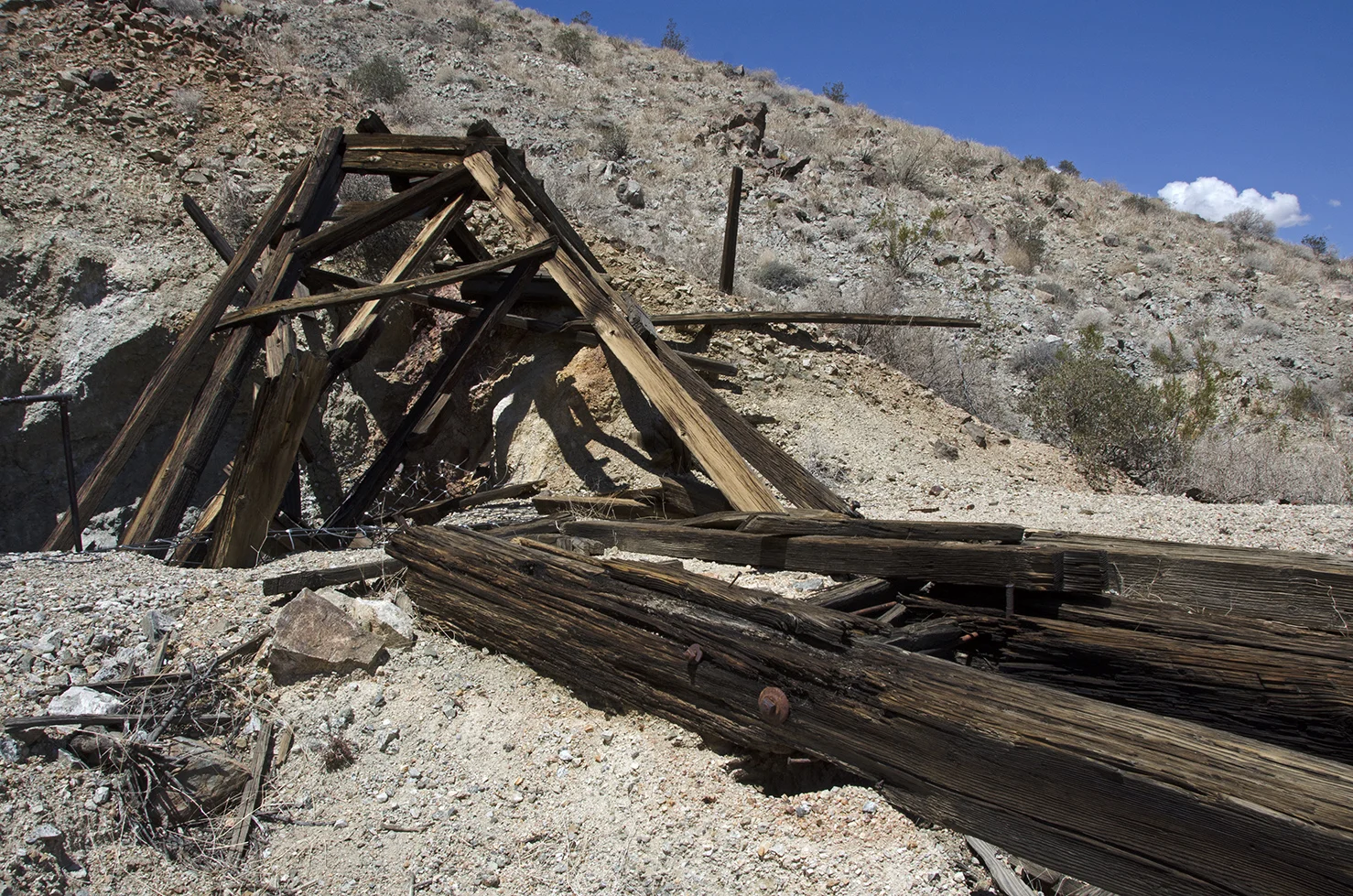 A closer look at the remains of the headframe.