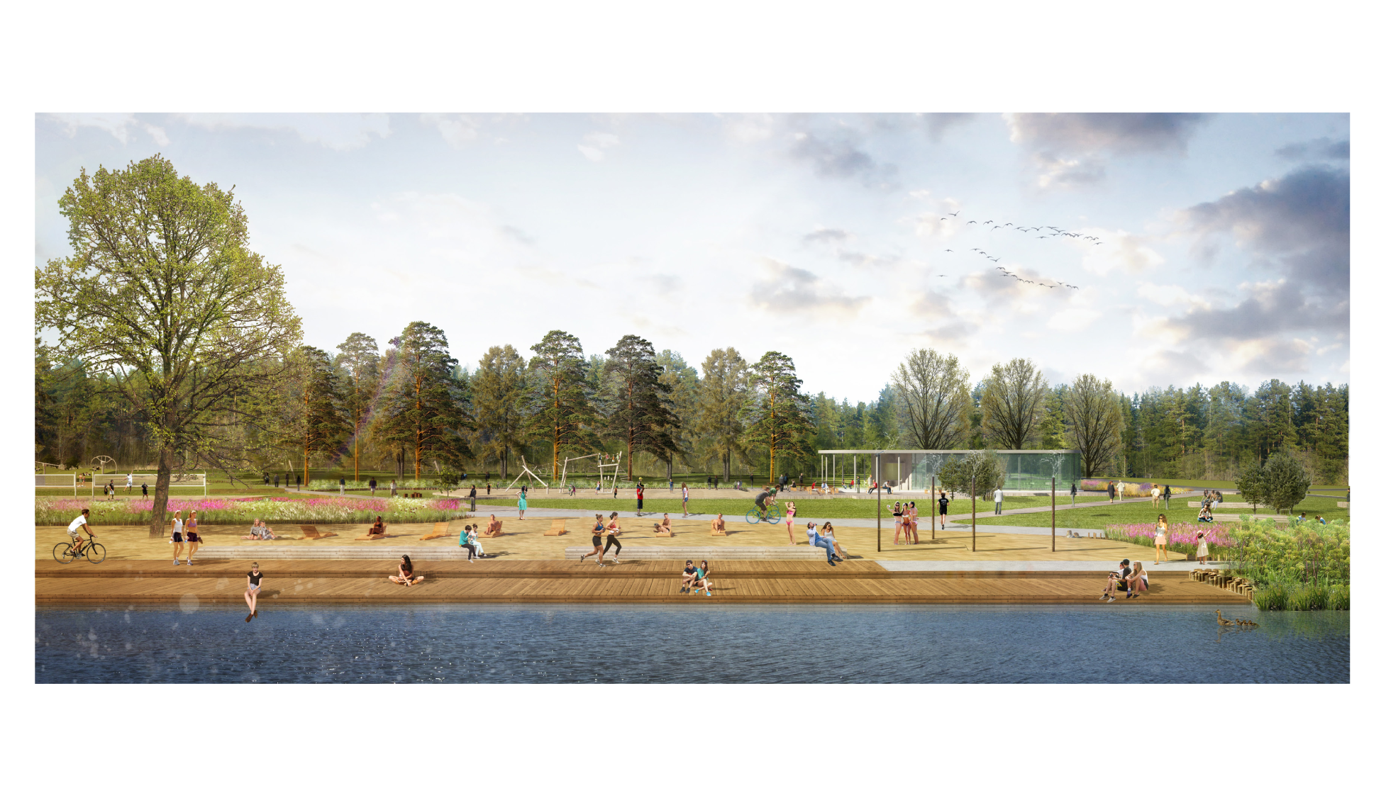  Концепция присоединенной территории природно-исторического парка Кузьминки-Люблино  Восточный пляж  Партнеры: Архитектурное бюро "Практика"  Павильон кафе/Reebok Crossfit: Архитектурное бюро "Практика" 