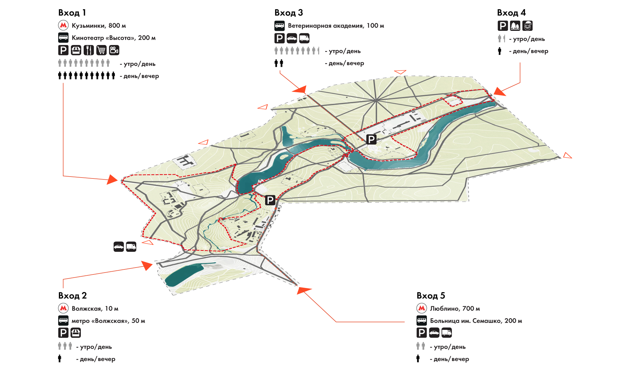  Концепция присоединенной территории природно-исторического парка Кузьминки-Люблино  Входы и транзиты  Партнеры: Архитектурное бюро "Практика"  Партнеры: Проектное бюро Urban Street, 14 