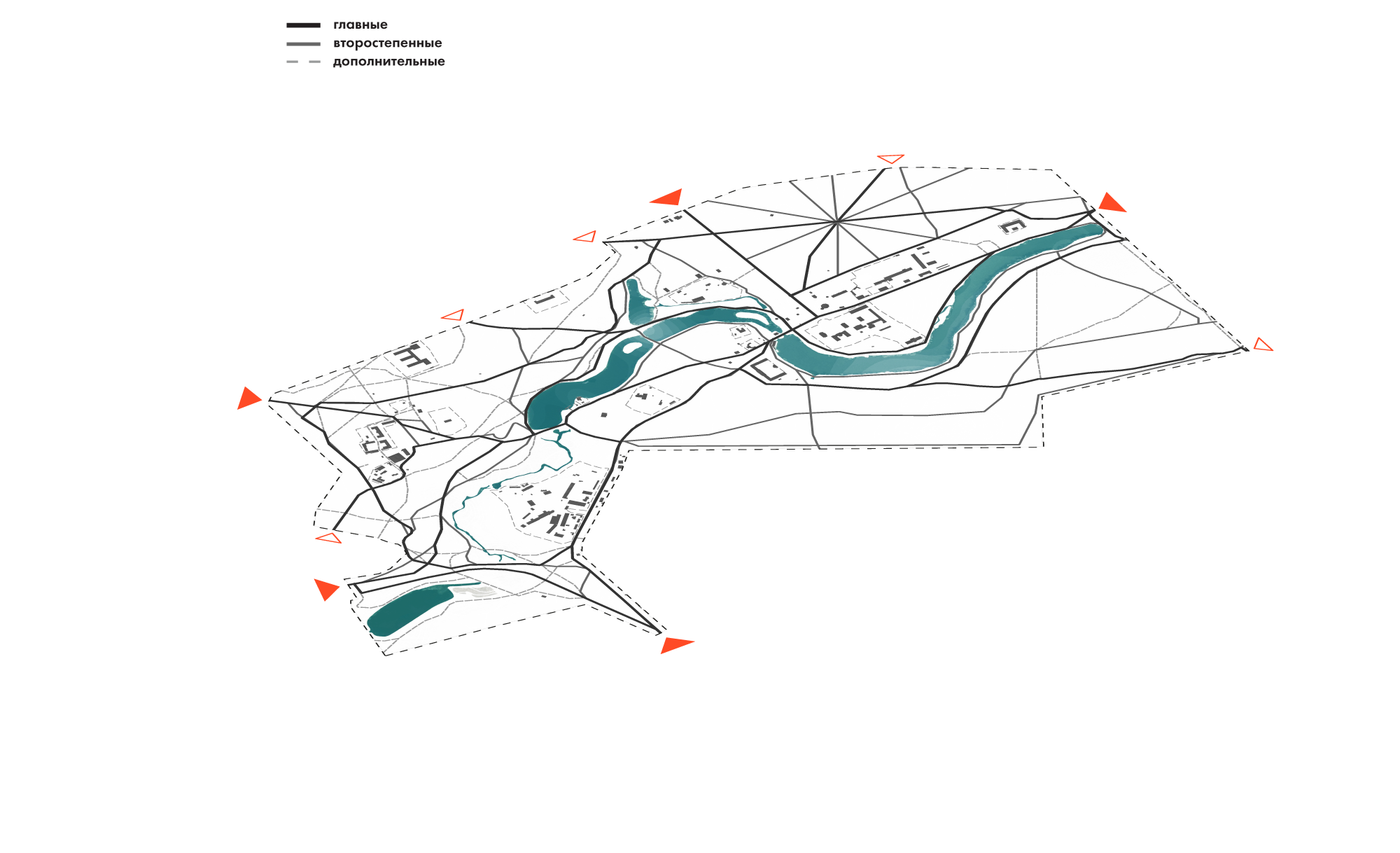  Концепция присоединенной территории природно-исторического парка Кузьминки-Люблино  Схема дорожно-тропиночной сети  Партнеры: Архитектурное бюро "Практика" 