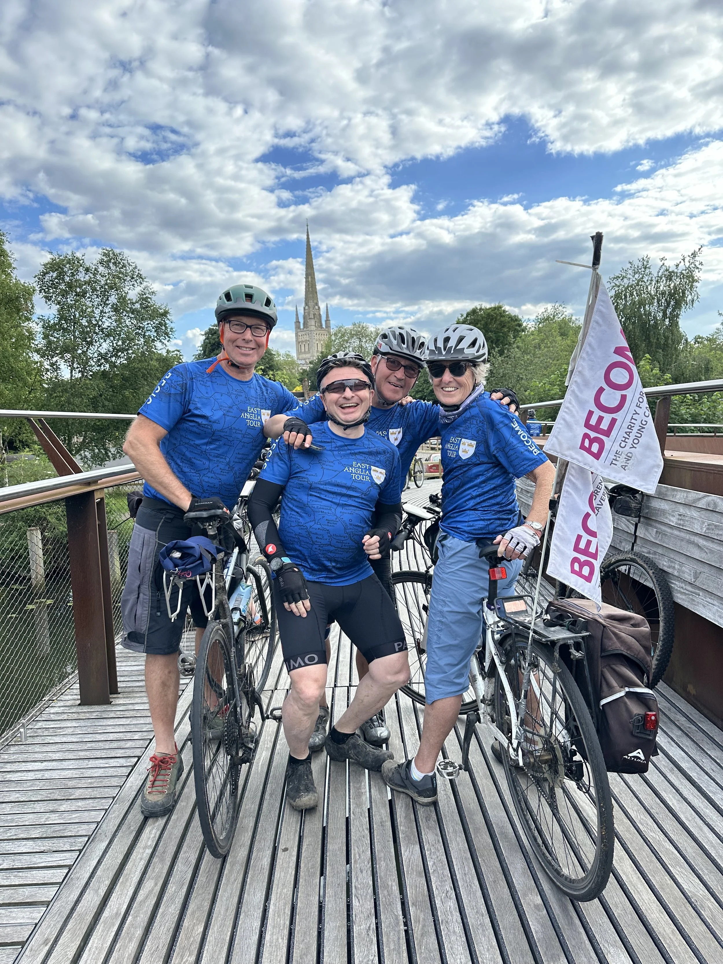  This year we began on the 13th June when 60 riders and support crew cycled 200 miles over four days across stunning East Anglia. Starting out from Chelmsford, we rode to Colchester, on past Ipswich, then towards Lowestoft where we will turn north an