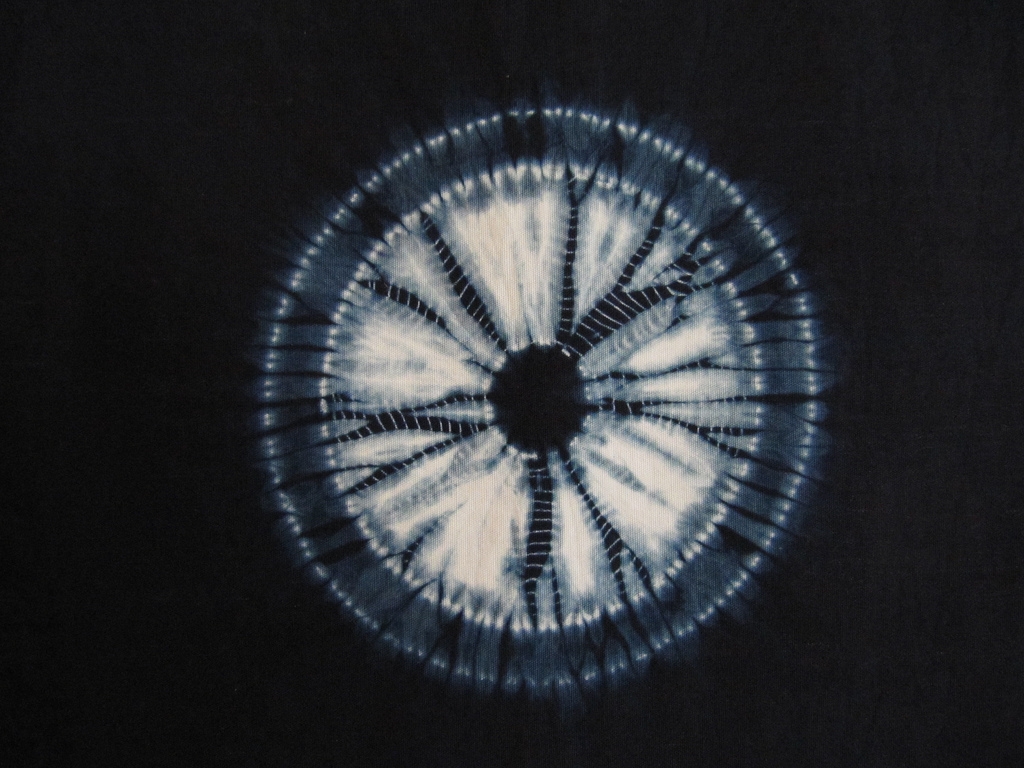 Stitched Shibori detail, cotton and natural indigo