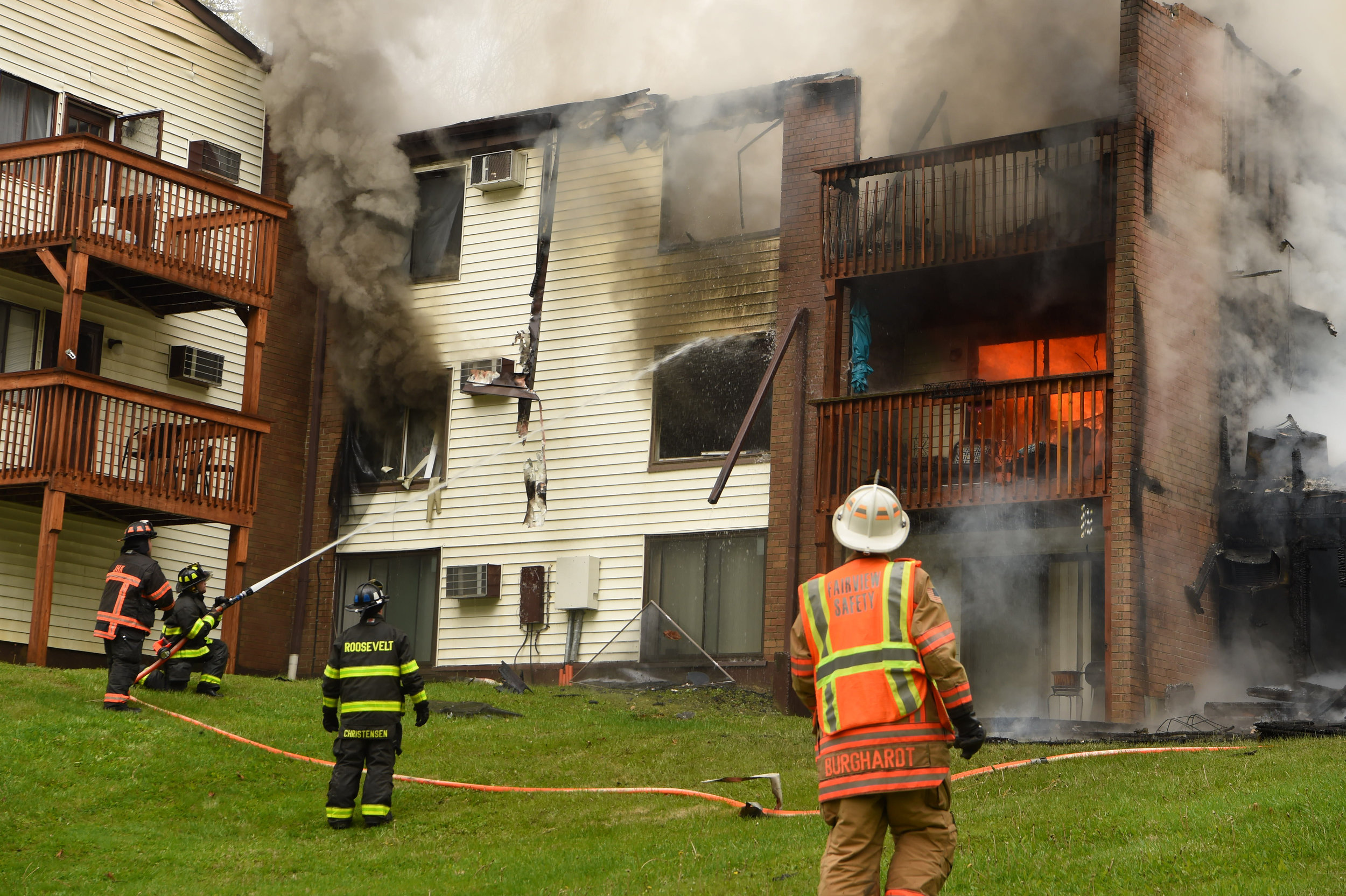  5/4/2016 - Hyde Park, NY - Firefighters battle a blaze at The Arbors, an apartment complex off of Route 9.&nbsp; 