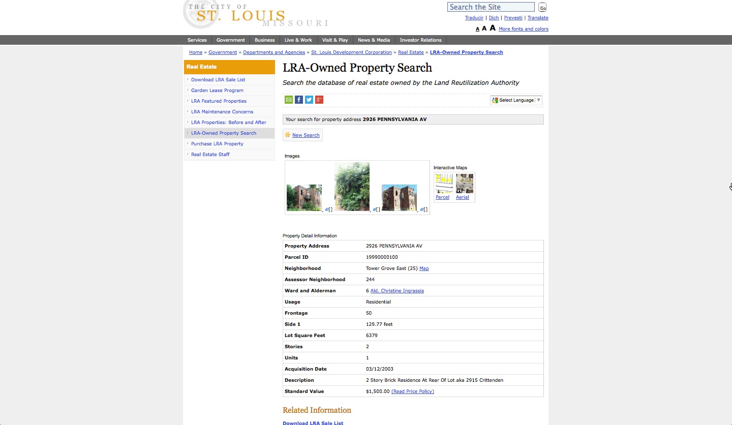 The LRA interface for exploring vacant property data.