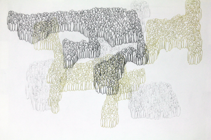 Palimpsest #2, 2008.&nbsp;Lead Pencil and Gold Pen on Paper.&nbsp;20 in x 26 in.