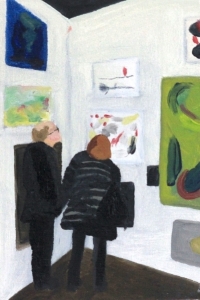 "Jerry Saltz and Roberta Smith looking at my work! - with Jerry Saltz and Ayn S Choi at 69th Regiment Armory."