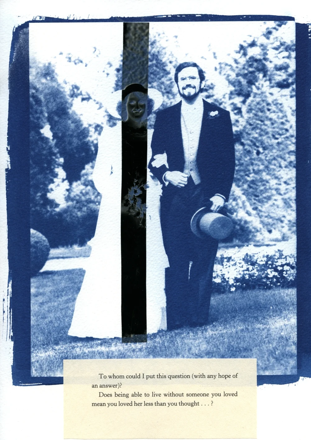 Photographs of us n.1 , 2013 Cyanotype, digital negative, excerpt from Roland Barthes' Mourning Diaries, 9 x 12 inch