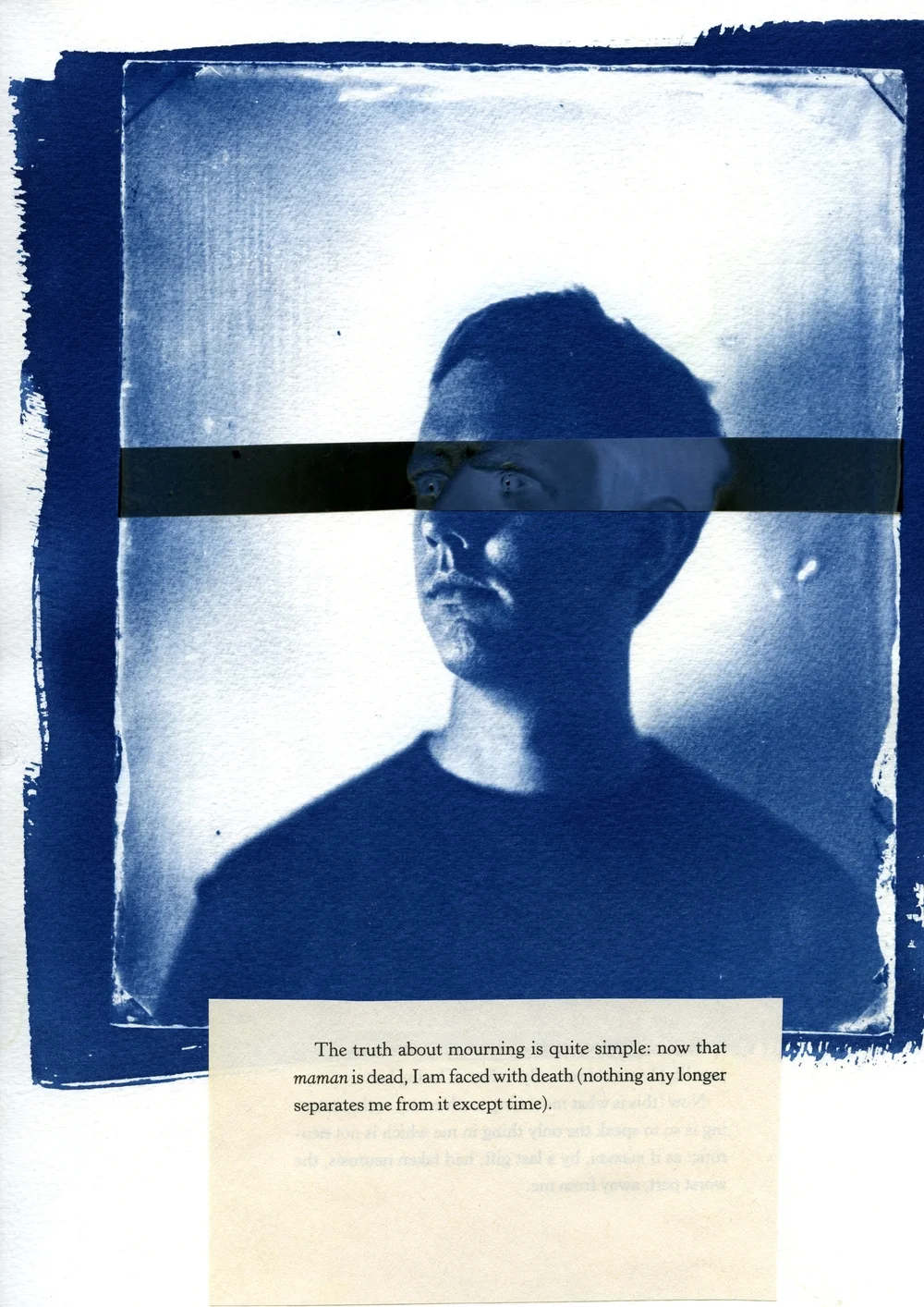 Photographs of us n.2 , 2013 Cyanotype, digital negative, excerpt from Roland Barthes' Mourning Diaries, 9 x 12 inch