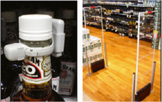 Figure 2. EAS tag and EAS gates in a liquor store
