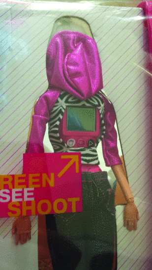 The Barbie Video Girl doll—Create movies from Barbie's point-of-view with a real video camera inside the doll (the camera lens is in the necklace, and the video screen is on her back).