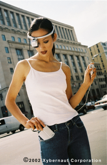 Fig. 10. Wearable high-definition video calling and recording attire. Courtesy of Xybernaut 2002.