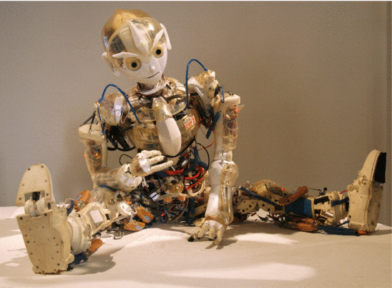 Fig. 15. Kotaro, a humanoid roboter created at the University of Tokyo (Tokyo, Japan), presented at the University of Arts and Industrial Design Linz (Linz, Austra) during the Ars Electronica Festival 2008. Courtesy of Manfred Werner-Tsui.