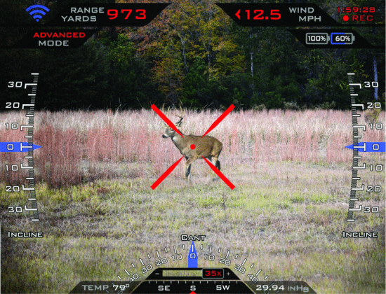 Figure 2. A screenshot from the HUD of a TrackingPoint precision-guided firearm. (Photo courtesy of Oren Schauble.)