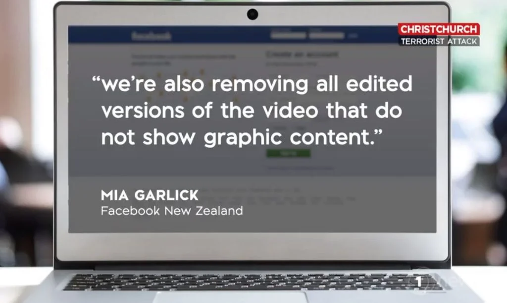 Facebook vice president Chris Sonderby said they are working around the clock to prevent the video from being shared again. (TVNZ report screenshot)