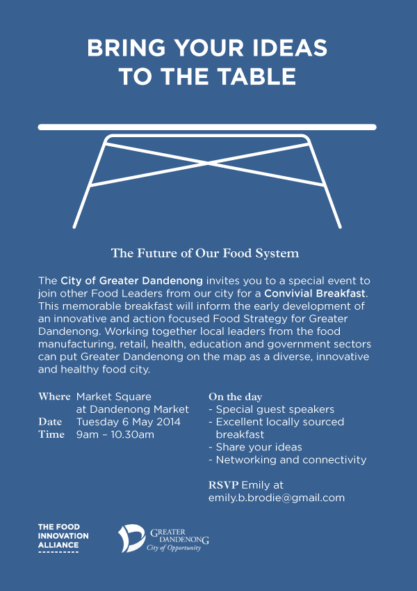 Convivial Breakfast Invitation to bring Food Leaders together to discuss the Strategy