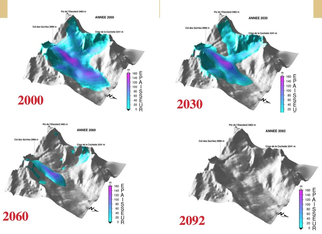 Glacier sous un sommet à 3 500 m (glacier St Sorlin)