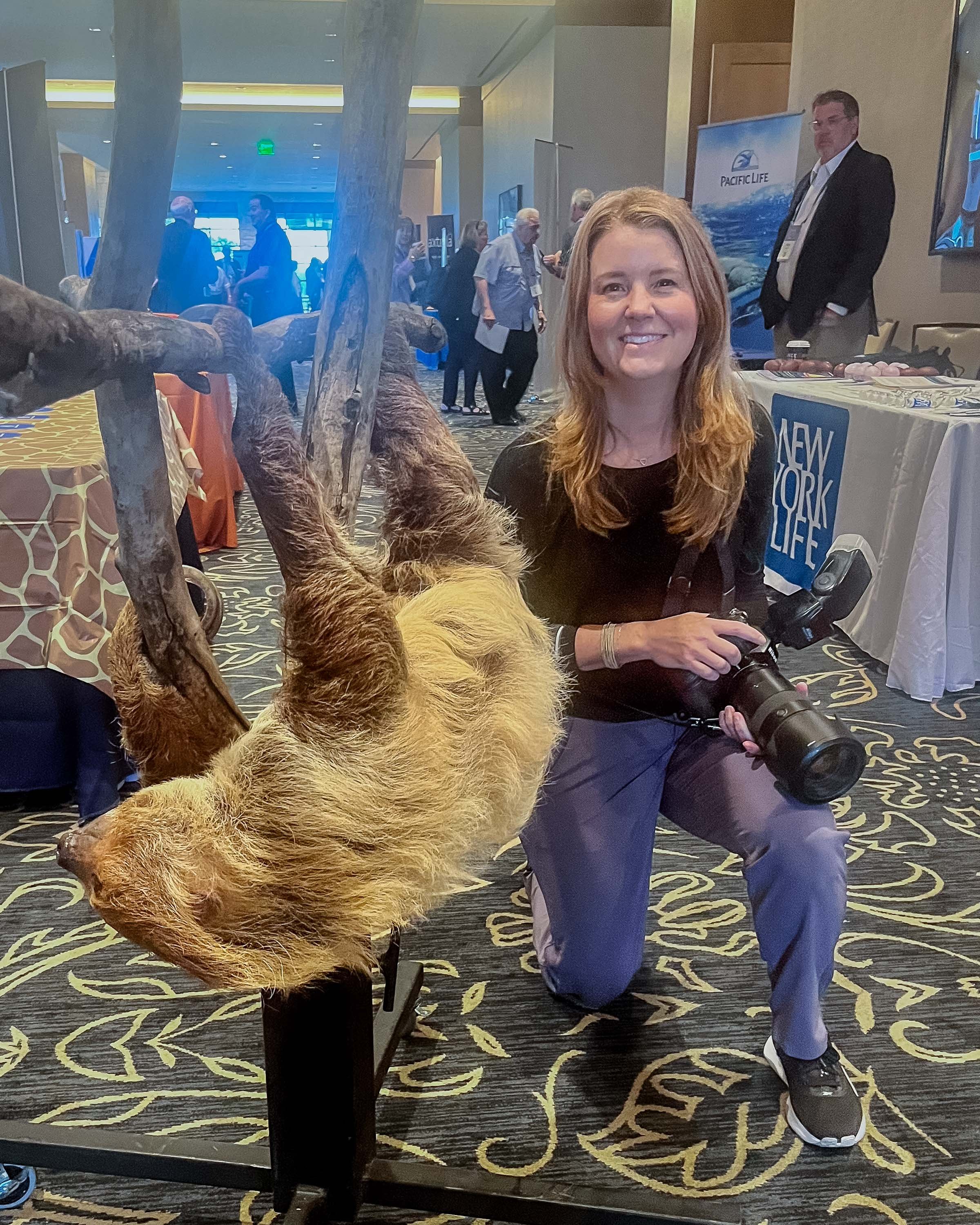 This is one way to bring people to your booth.....a sloth!