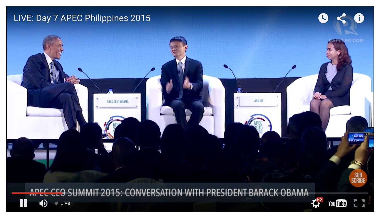  Philippine entrepreneur Aisa Mijeno and Alibaba CEO Jack Ma discuss sustainability leadership issues with President Obama at APEC 2015.