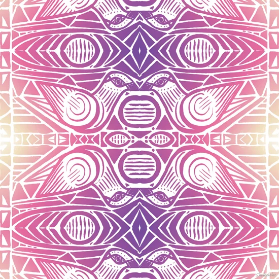 Kissing Birds Pattern, Purple and Pink Sunset