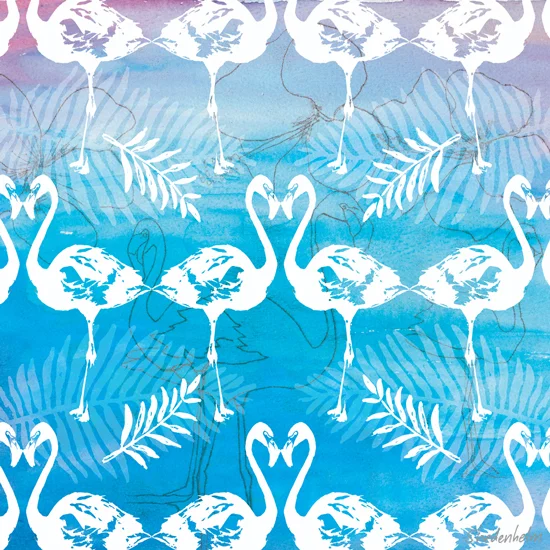 Tropical Flamingo Pattern, Blues