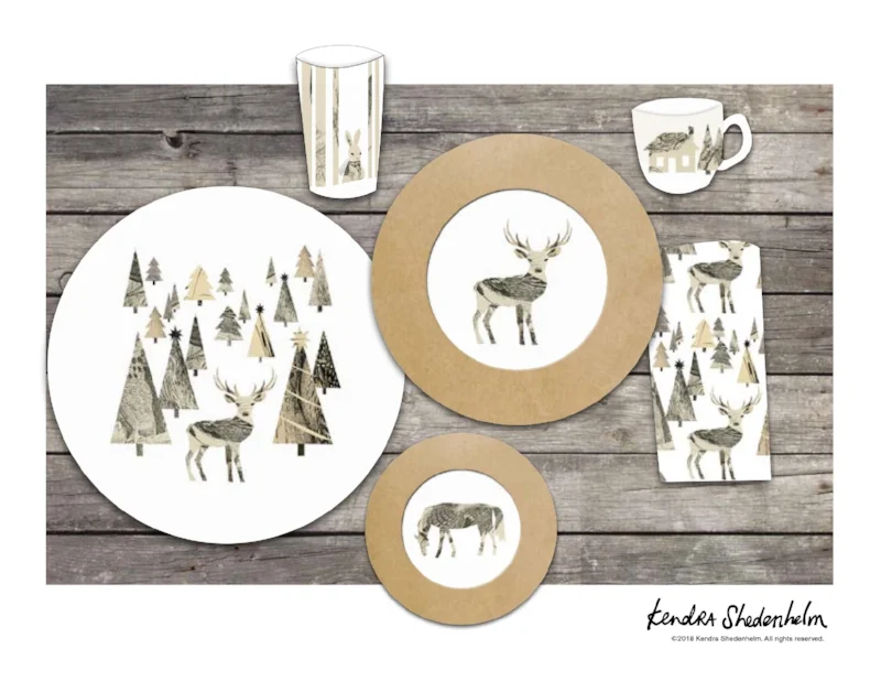 "Winter Woods" Collage, Tableware