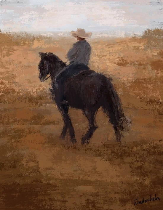 Cowboy Painting by Kendra Shedenhelm, Procreate's new digital brushes