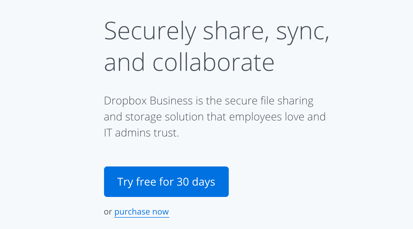 Dropbox Business landing page