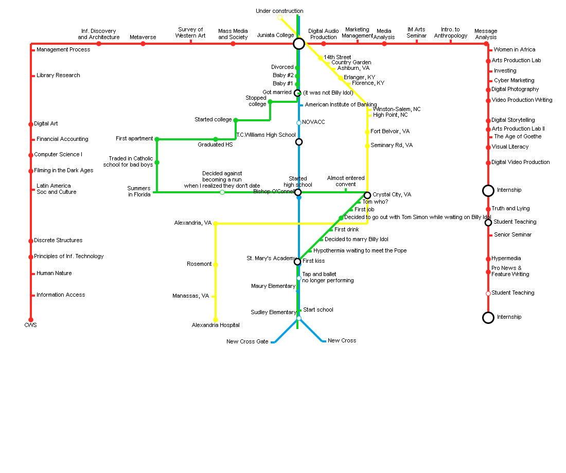 Identity map based on metro/subway plan. I can think of a million things I would love to track using this mapping format.