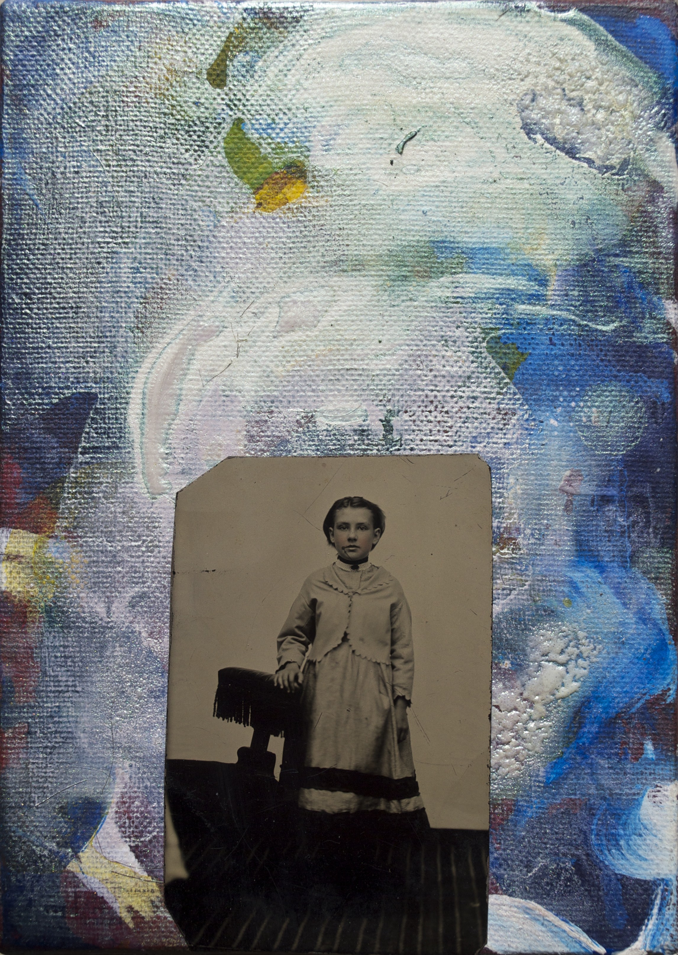Time and Space Meant Nothing to the Young Helga Montalbán 2015, acrylic/canvas, tintype; 17.8 x 12.7 mm Copyright © Tennyson Woodbridge, 1963 to present