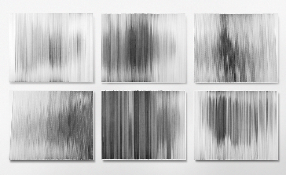    motion drawings 01 - 06   2009 graphite on cotton board 28 x 34 inches each 