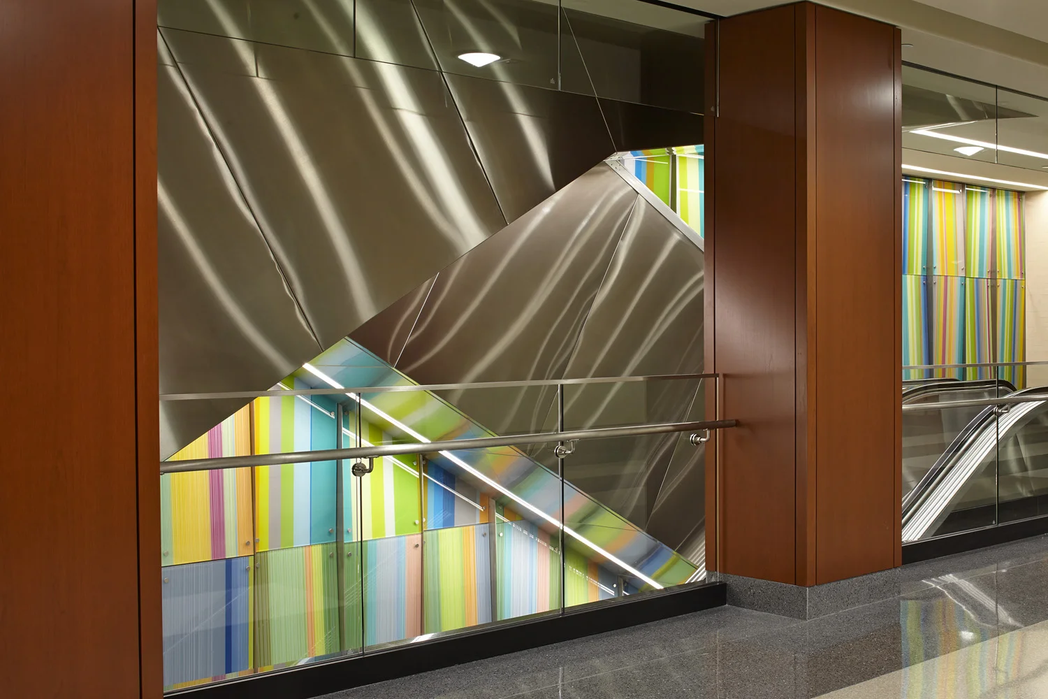 curtain wall 2013 custom printed glass, dual layer basic 2 by 6 foot unit 270 total pieces of glass, approximately 60 by 60 feet total GSA Art in Architecture commission GSA Richard Bolling Federal Building Kansas City, MO