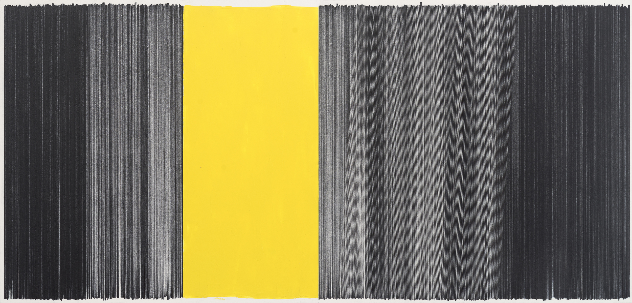 drawing black yellow 2014 graphite & acrylic on mat board 17 by 36 inches