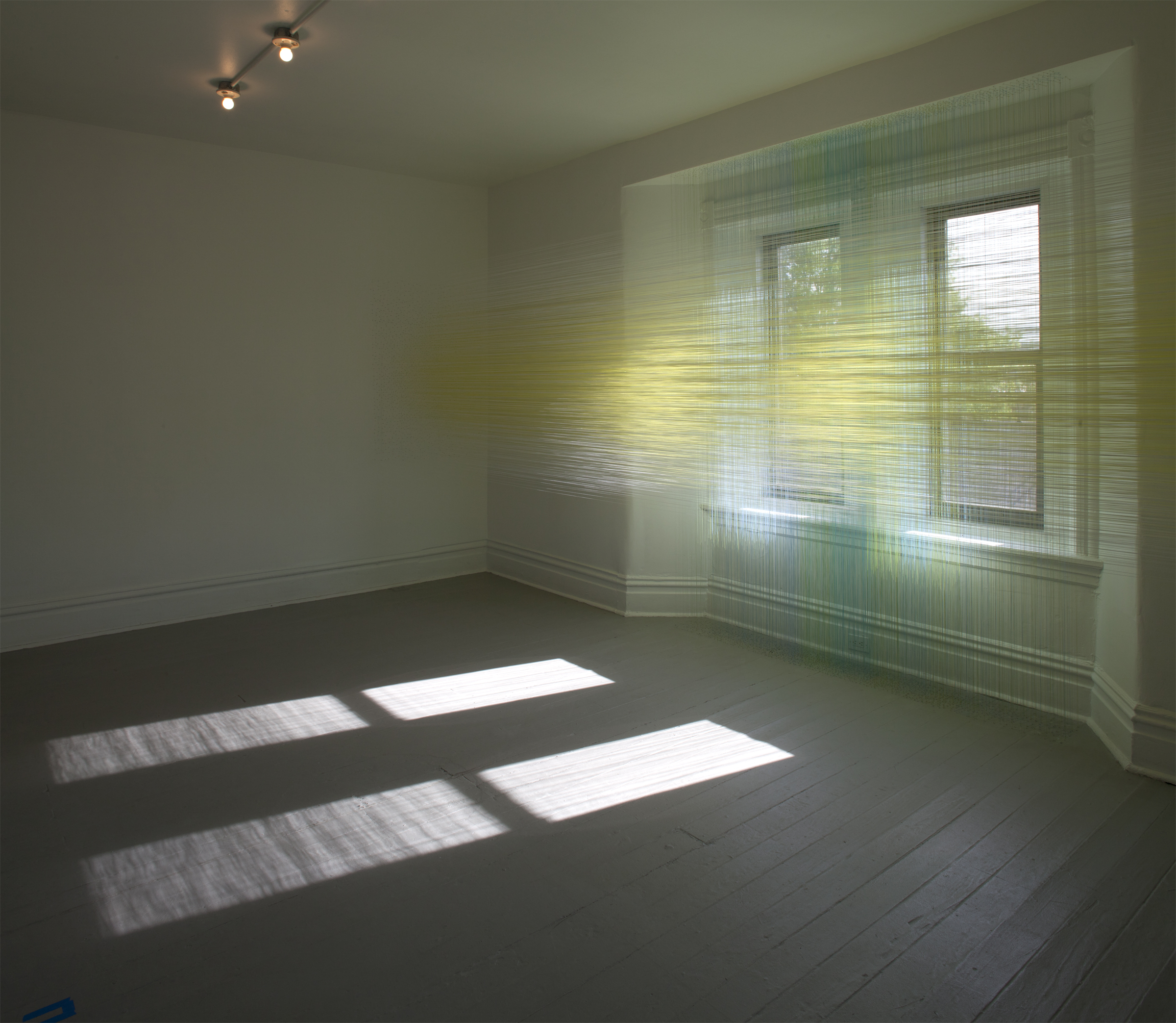 Anne Lindberg shift lens , 2015 thread and staples, @ The Mattress Factory, Pittsburgh, PA group exhibition titled Factory Installed, up through March 2016