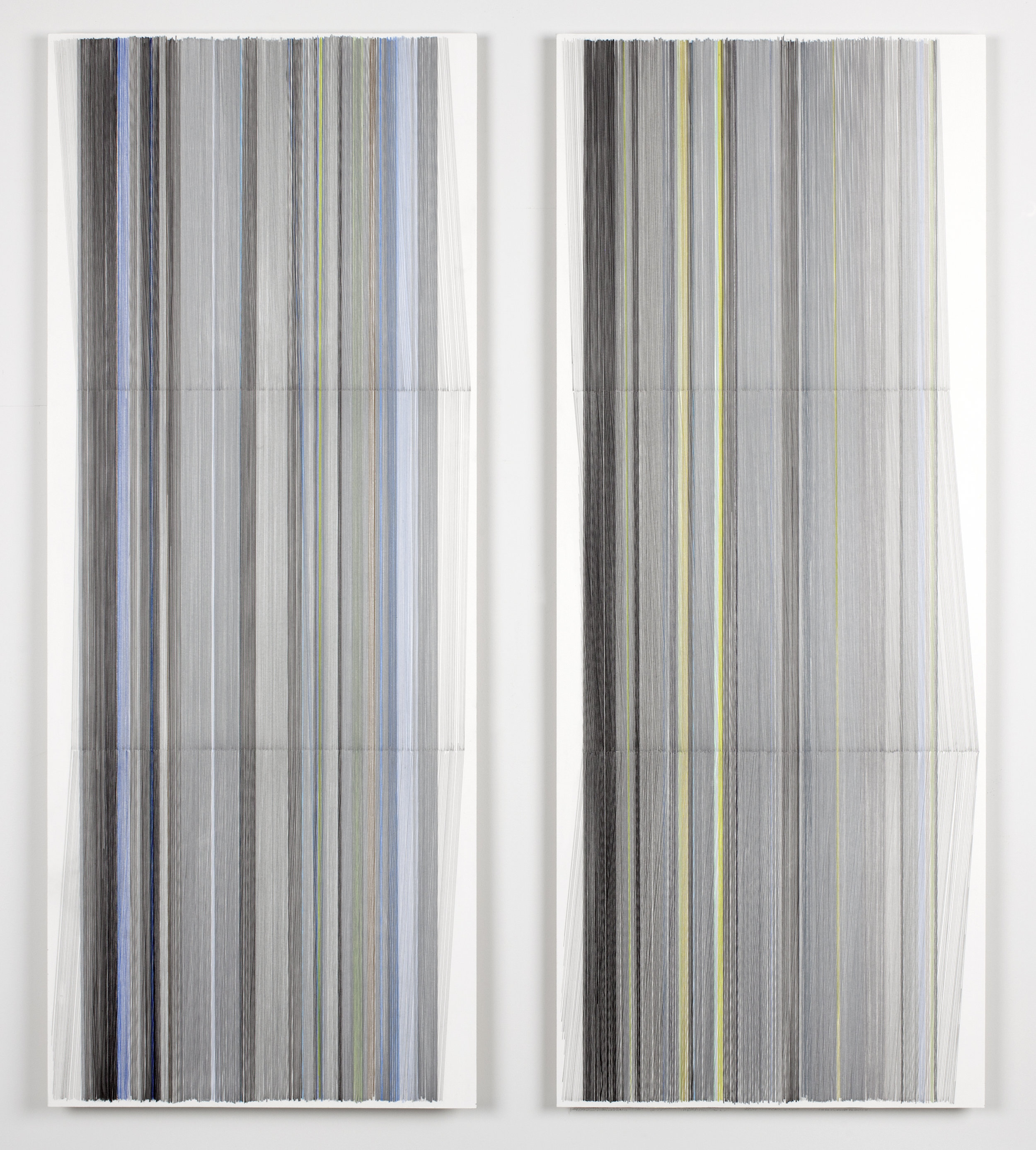 unfold 25 a&b 2016 graphite & colored pencil on mat board 24 by 50 inches each