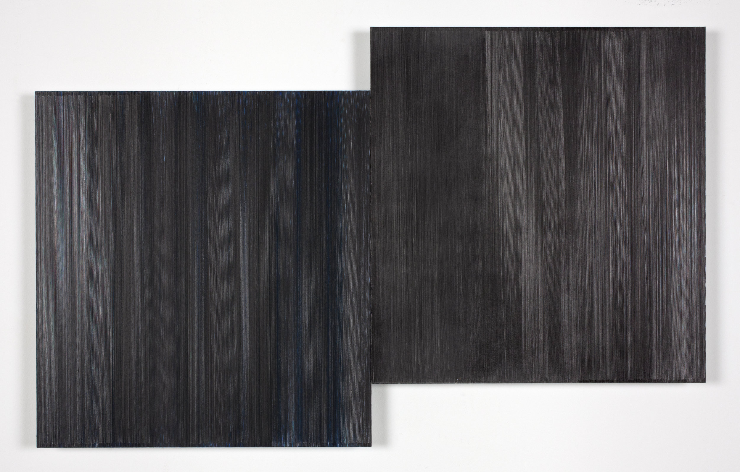    two black trees   2016 graphite and colored pencil on mat board 24 x 36 inches (two panels) 