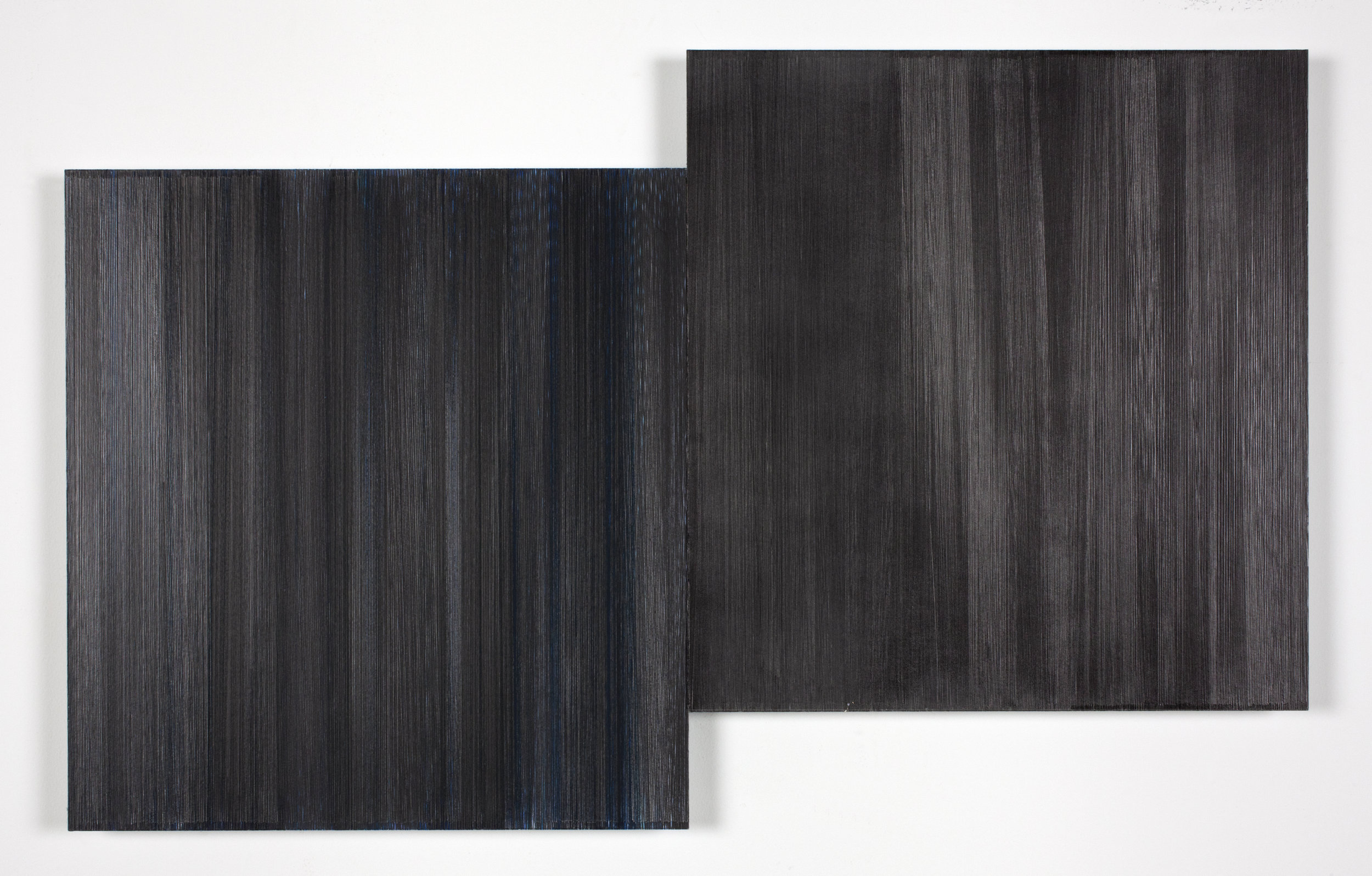 Anne Lindberg | two black trees, 2016 | graphite and colored pencil on mat board | 24" x 36"