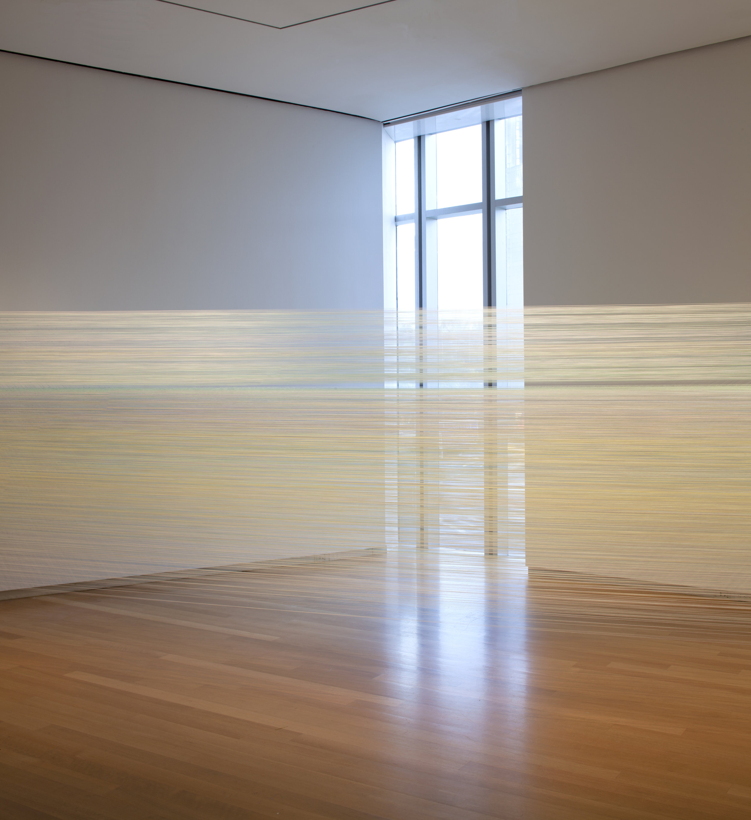 the eye’s level 2018 cotton thread and staples 5 by 56 by 18 feet photograph by Derek Porter