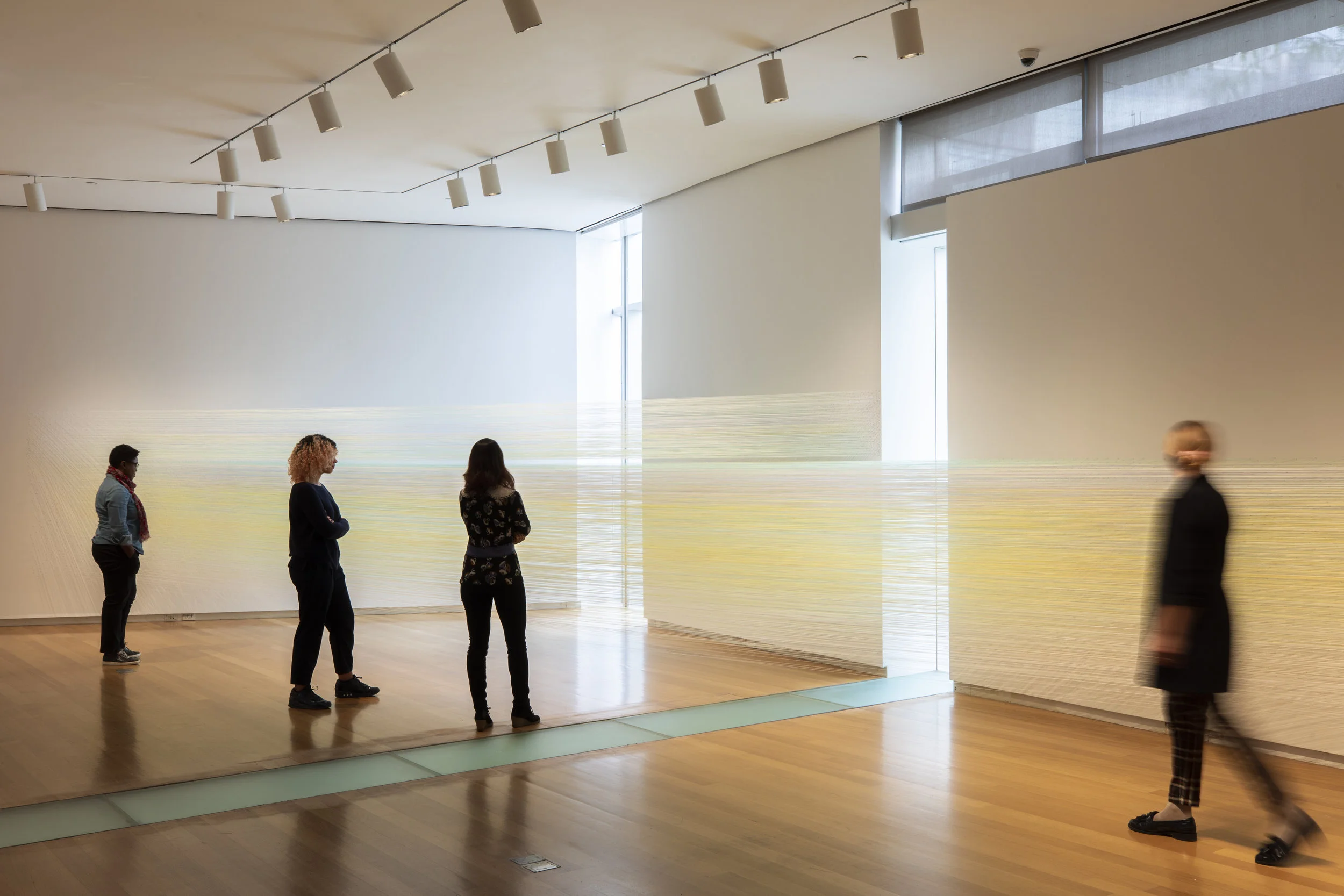 the eye’s level 2018 cotton thread and staples 5 by 56 by 18 feet photograph by Jenna Bascom, courtesy the Museum of Arts and Design