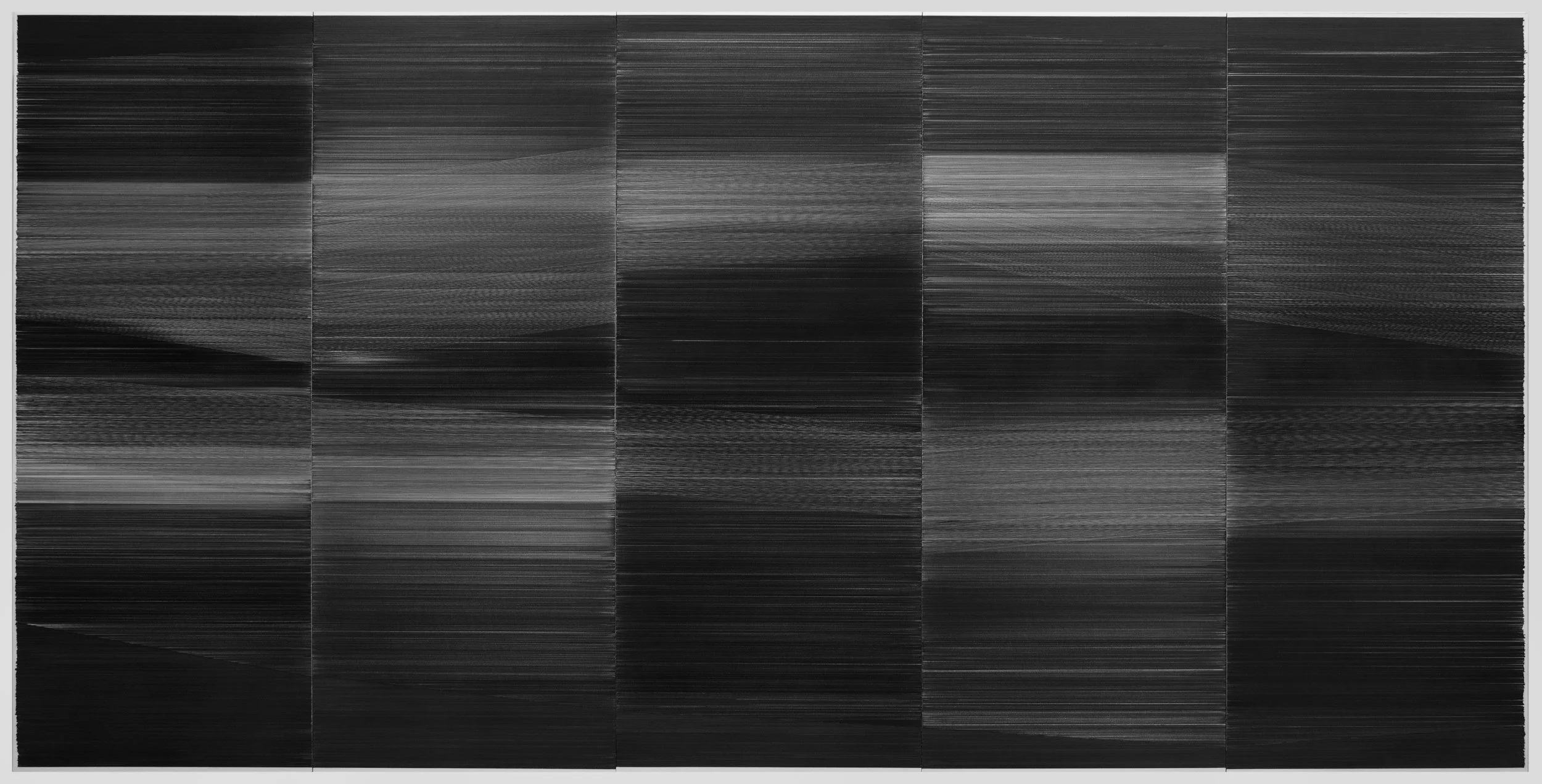 field drawing 04 2016 graphite on mat board, integrated wood frame 120 by 60 by 3 inches