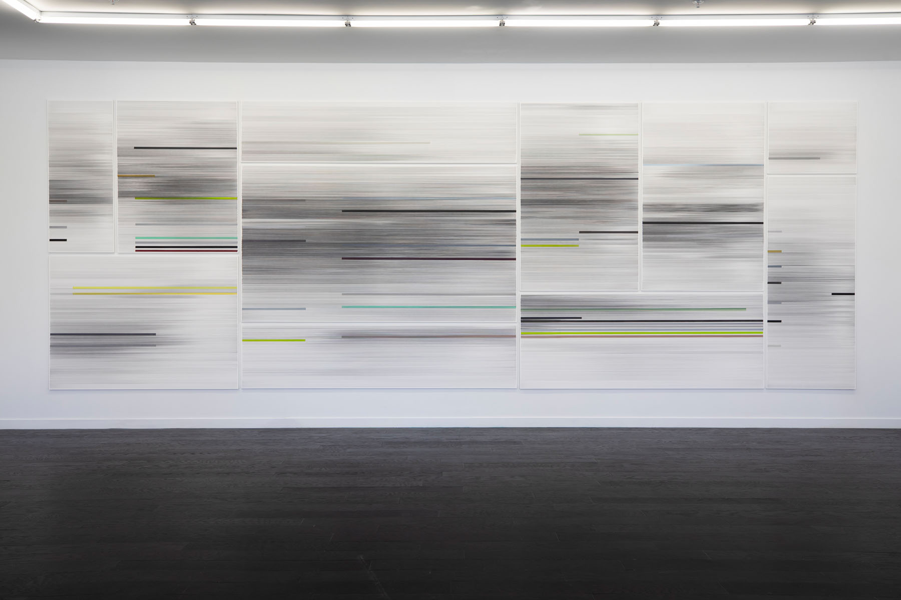    I begin with the river   2019 graphite and colored pencil on mat board 9 x 25 feet (11 panels) photography by Pete Mauney 