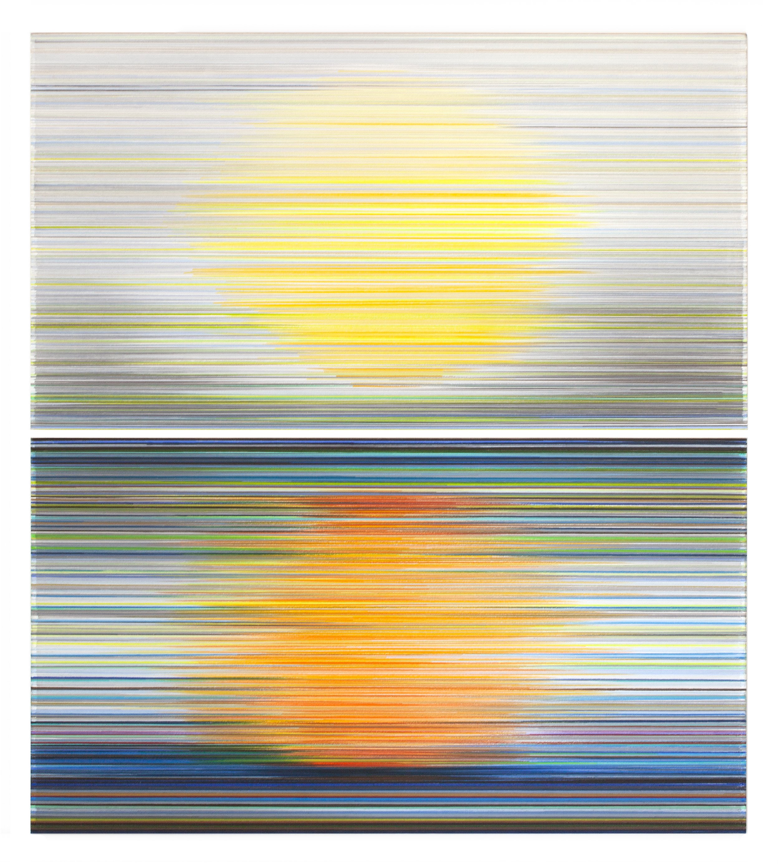    two suns   2023 graphite and colored pencil on mat board 41 x 36 inches (in two panels) 