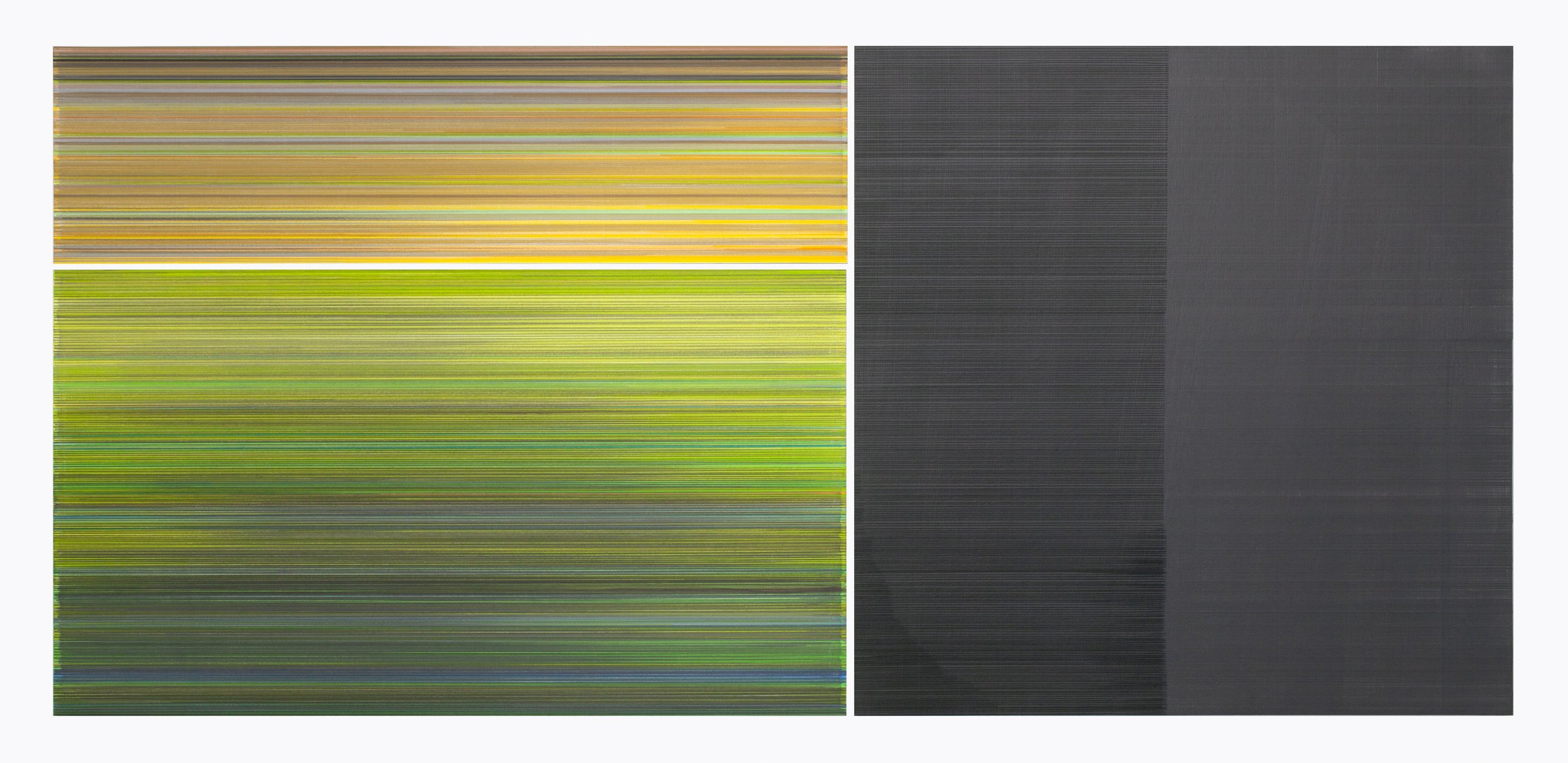    velvets   2023 graphite and colored pencil on mat board 30 x 68 inches (in three panels) 