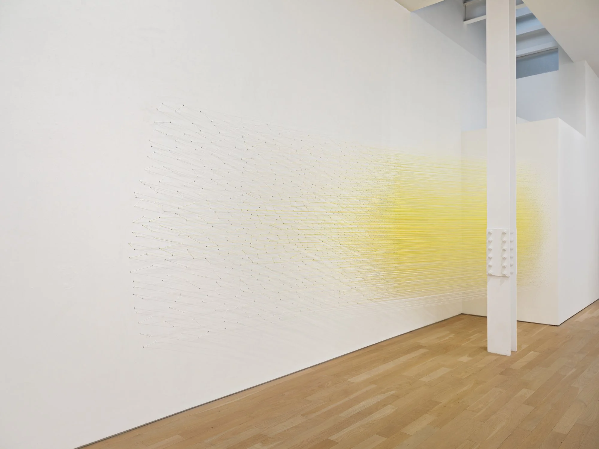 inhaling color 2025 cotton thread and staples 60 x 195 x 43 inches photograph by installshots