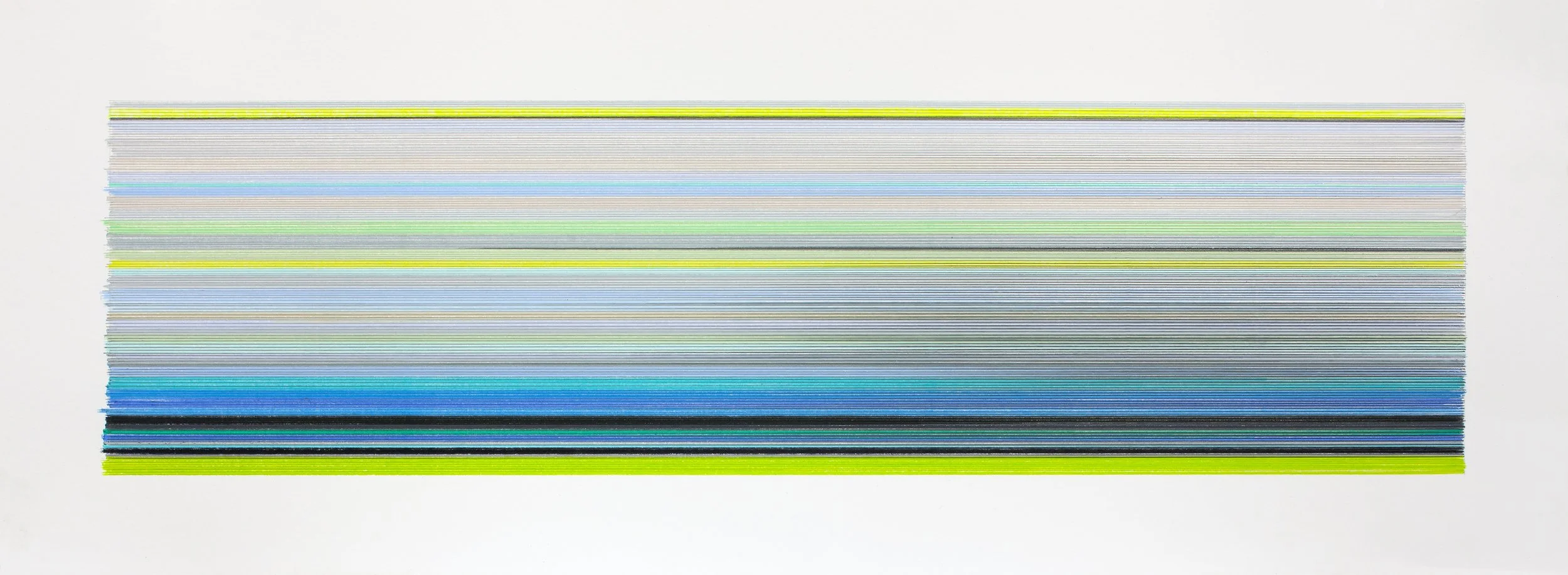    particulars 23   2025 graphite and colored pencil on paper 11 x 30 inches 