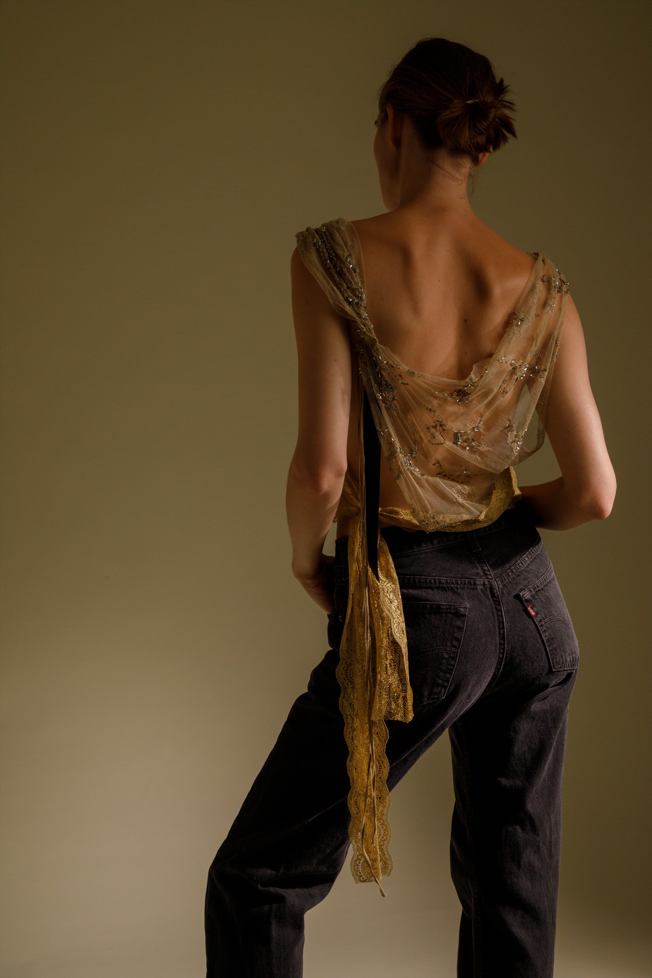 missotten taupe lace beaded top