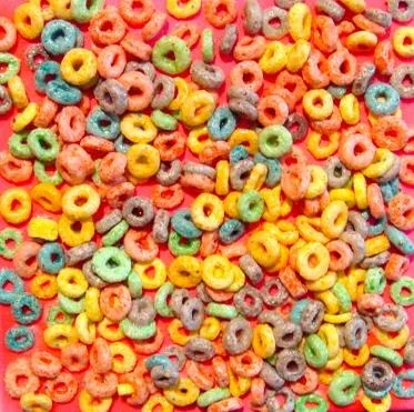 "Breakfast Fun" 8"x8" Fruit Loops, Acrylic on canvas 2011 • SOLD