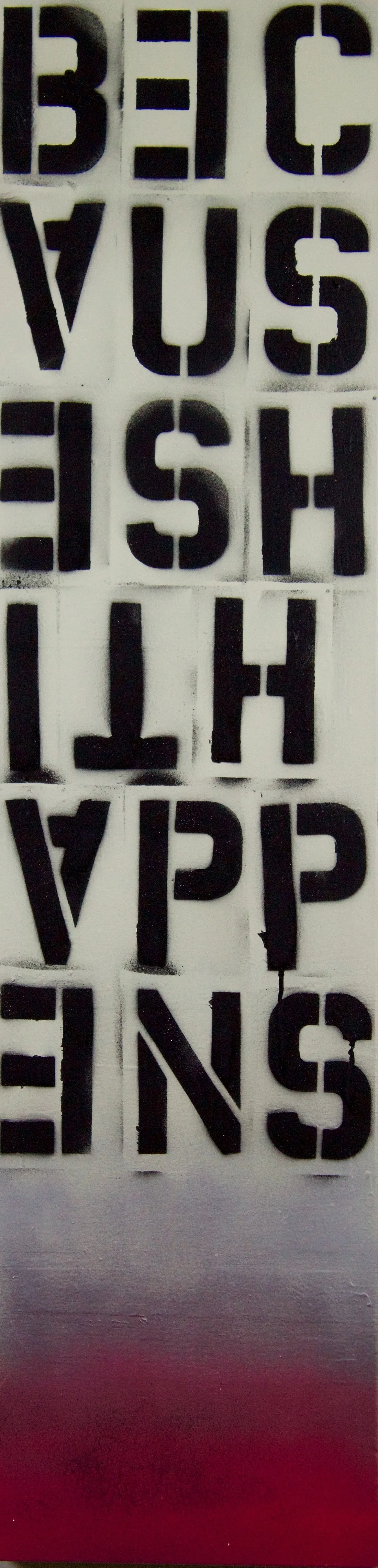 BECAUSE SHIT HAPPENS 12X48" ACRYLIC, ACRYLIC ENAMEL SPRAY PAINT ON CANVAS 2014 .jpg