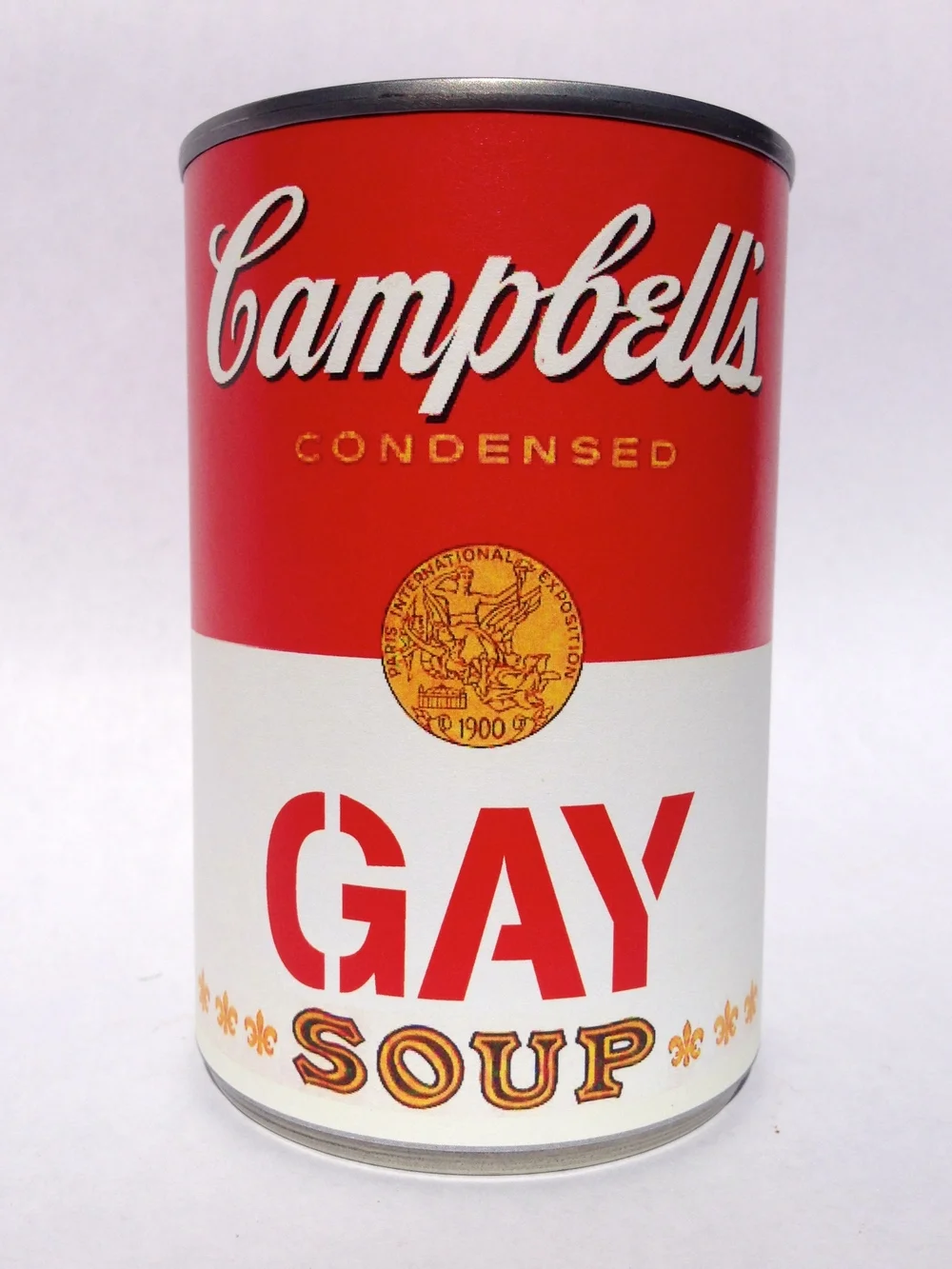 "GAY SOUP" ALUMINIUM SOUP CAN, INK ON PAPER 2014